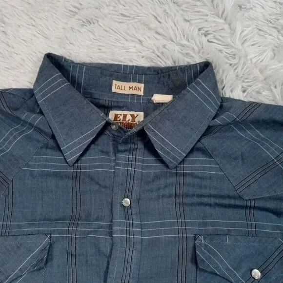 Vintage Ely Cattleman Mens Shirt Blue 2XLT‎  Pearl Snap Western Rancher Tall Man - Picture 5 of 16